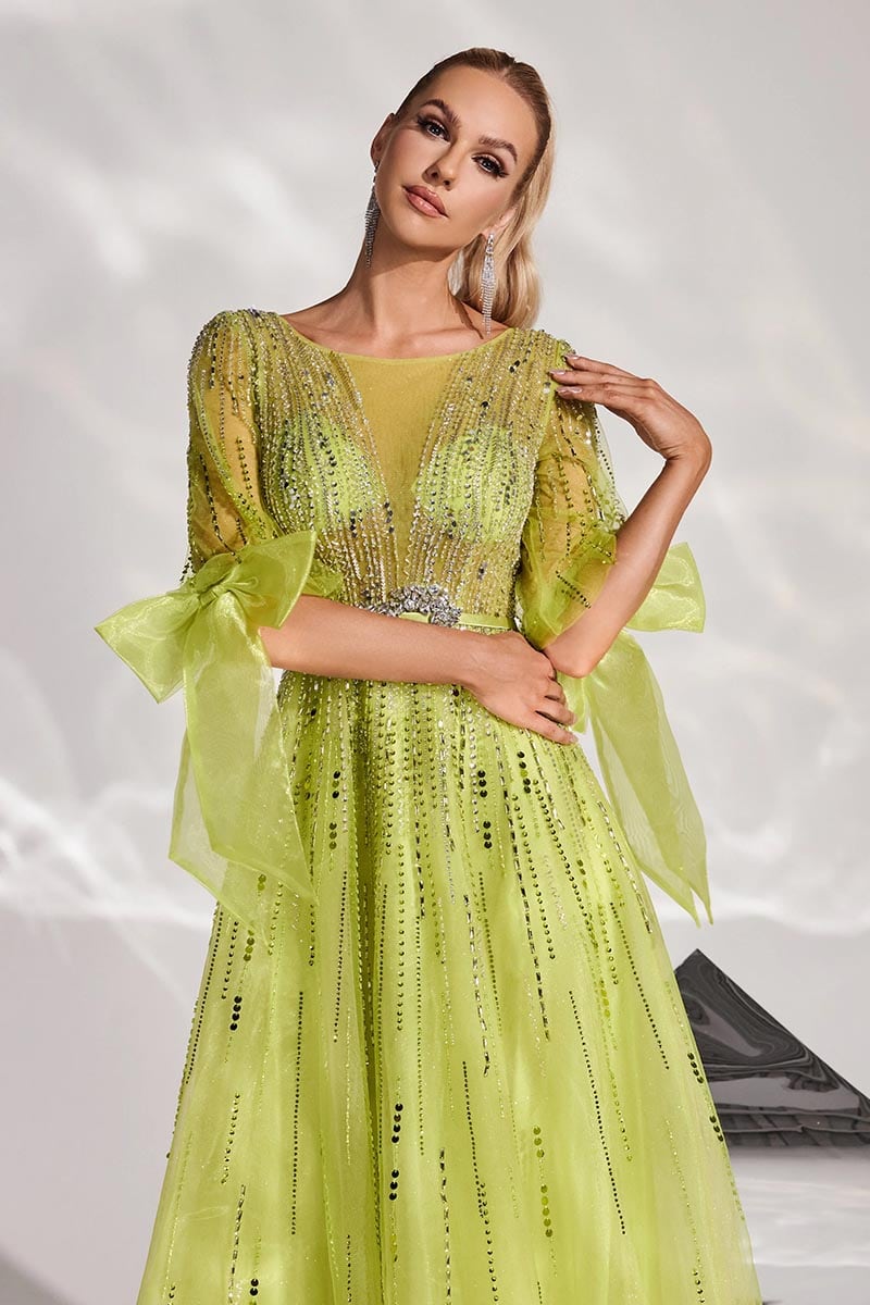 Mesmerizing Allure Beaded Maxi Dress | Jewelclues #color_chartreuse