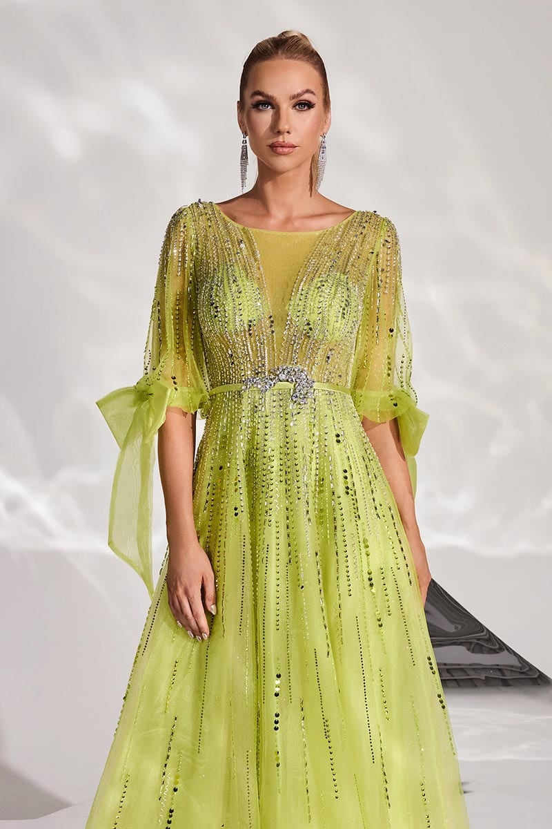 Mesmerizing Allure Beaded Maxi Dress | Jewelclues #color_chartreuse