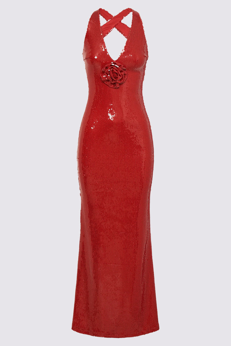 Mesmerizing Arrival Backless Sequin Maxi Dress | Jewelclues #color_red