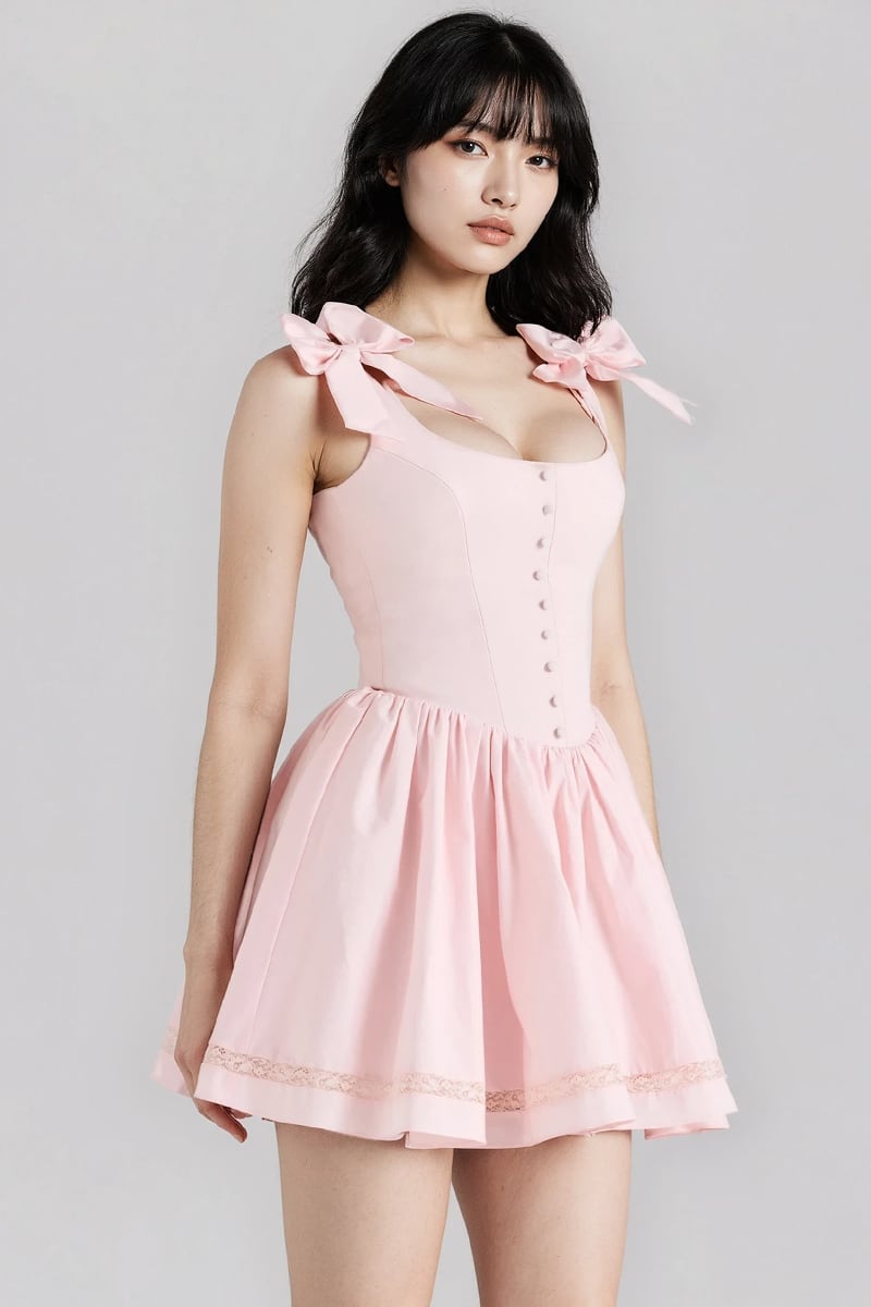 Mia Pink Tie-Strap Mini Dress | Jewelclues