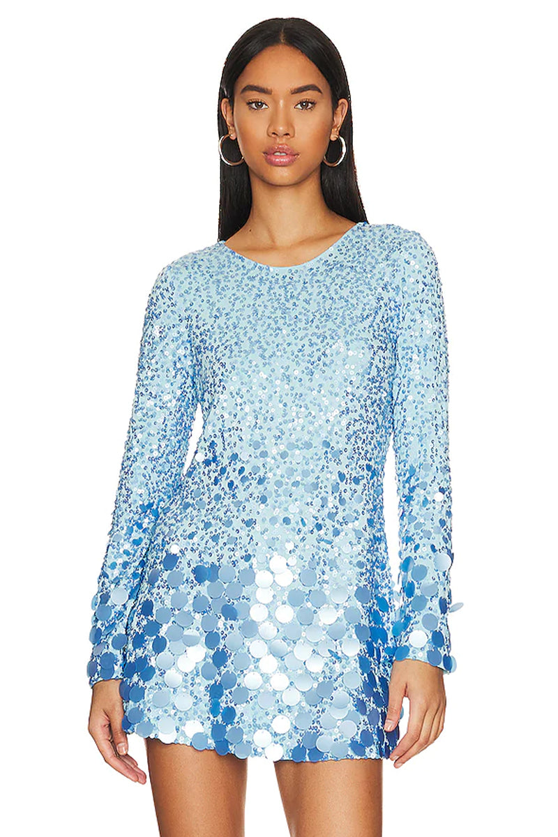 Mila Sky Blue Sequin Mini Dress | Jewelclues