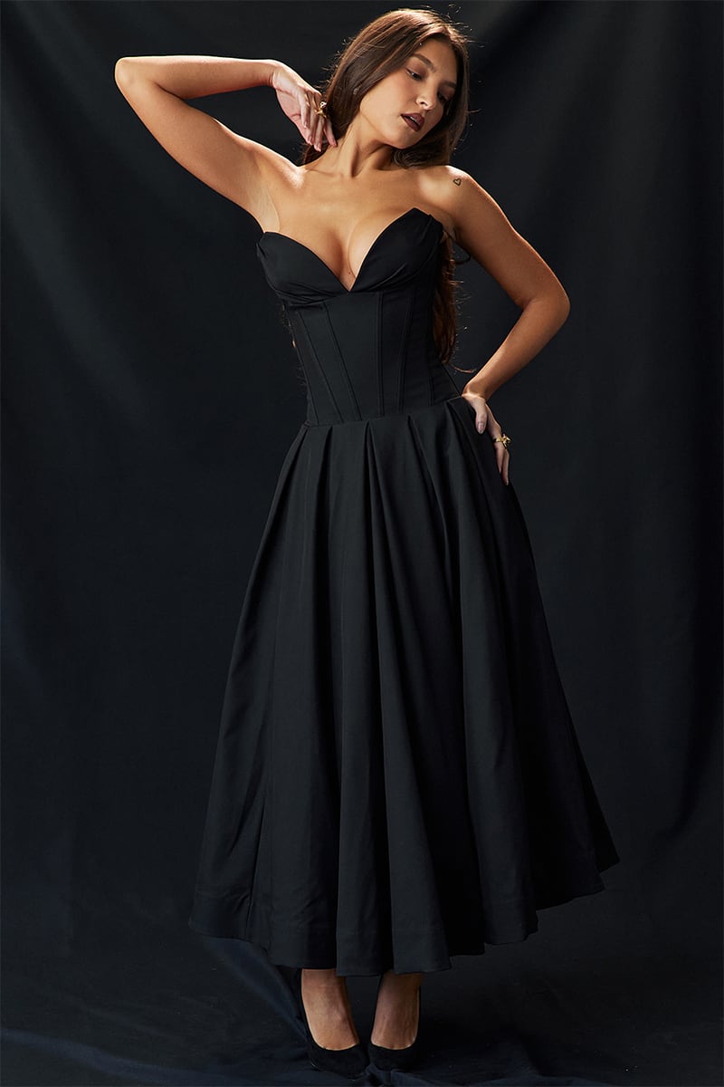 Milly Black Strapless Midi Dress