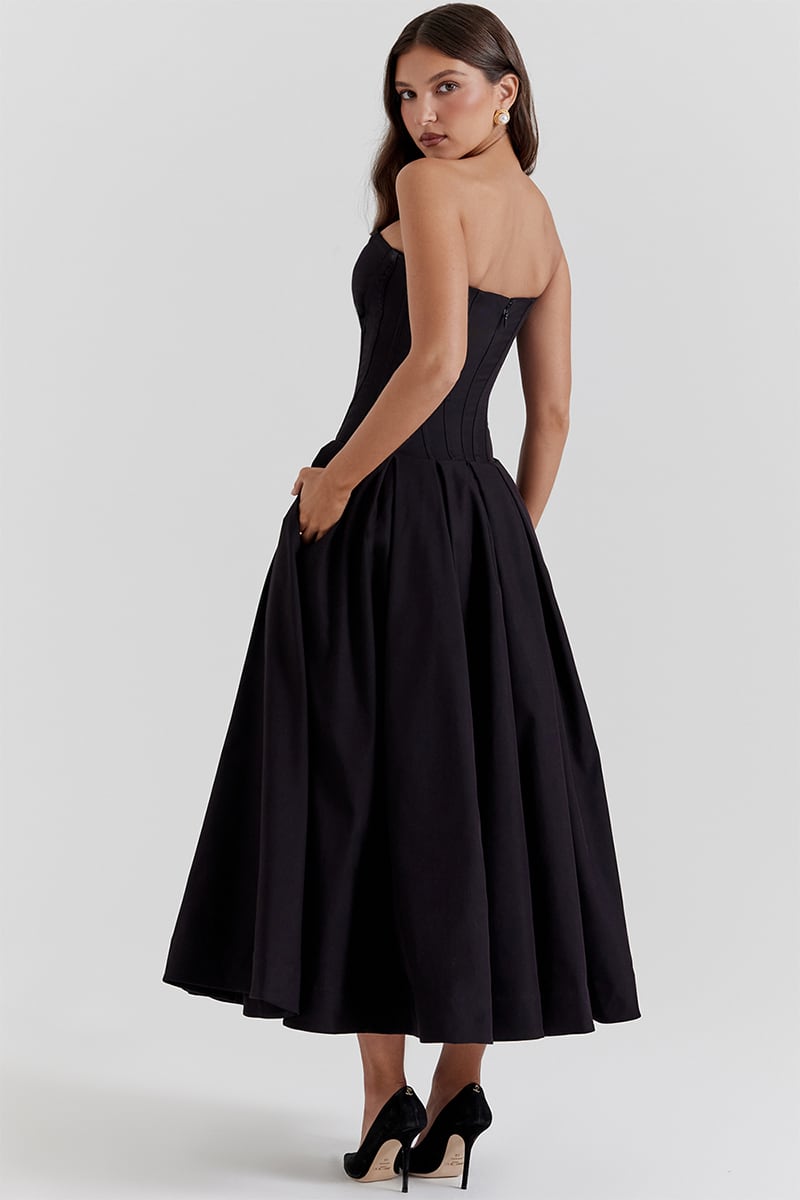 Milly Black Strapless Midi Dress - Jewelclues