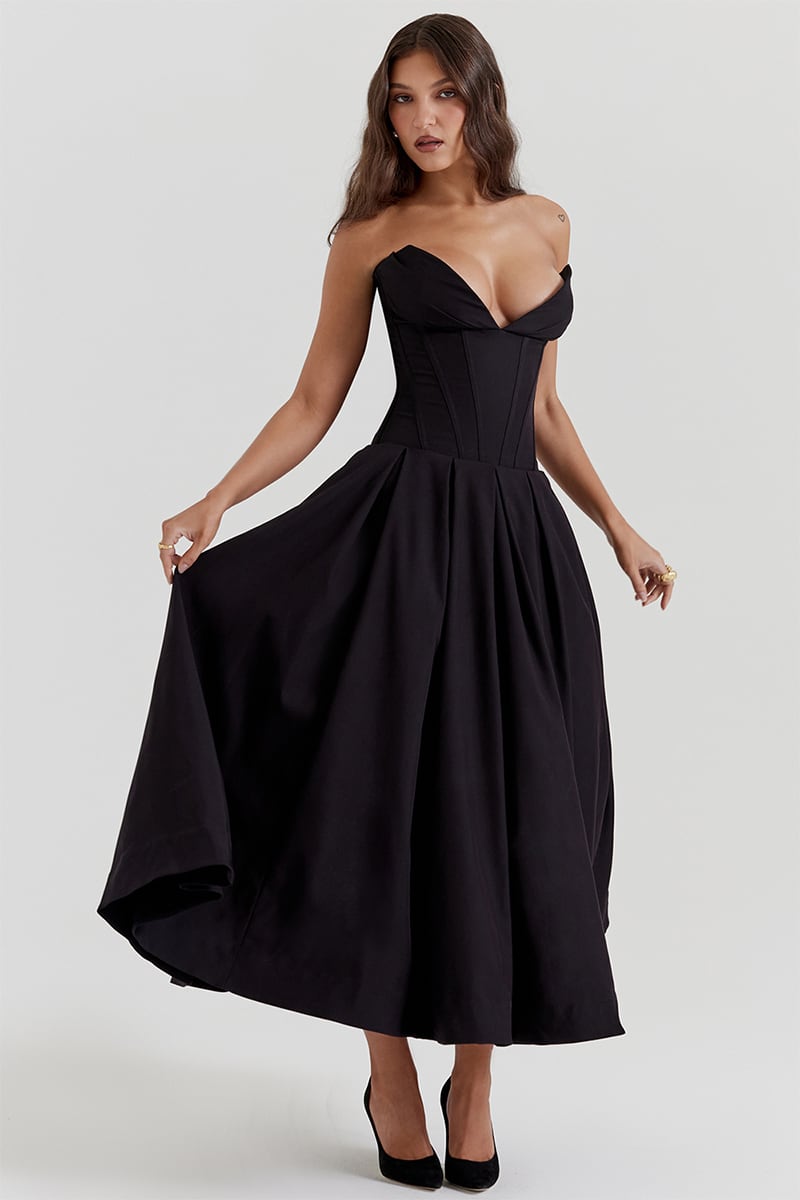 Milly Black Strapless Midi Dress