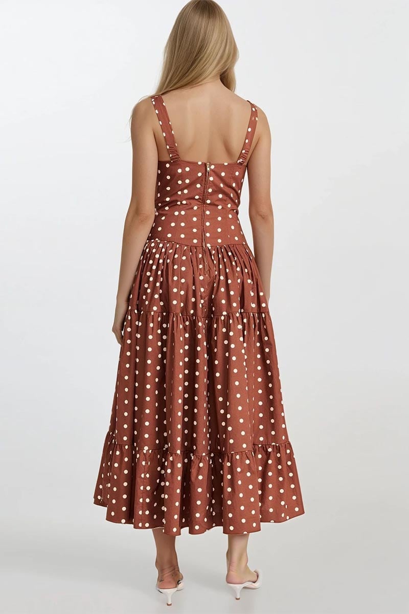 Mocha Muse Polka Midi Dress | Jewelclues