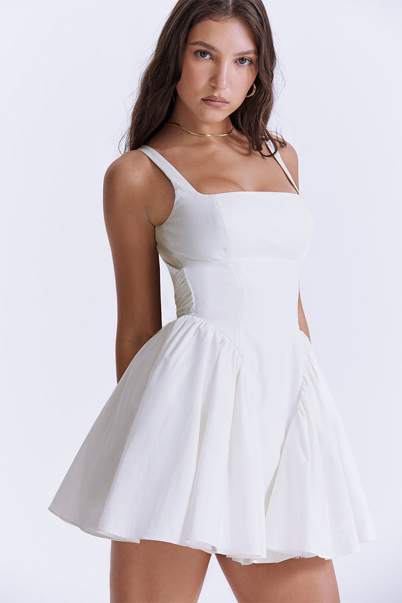 Monterey Cypress White Bow Mini Dress | Jewelclues | #color_white