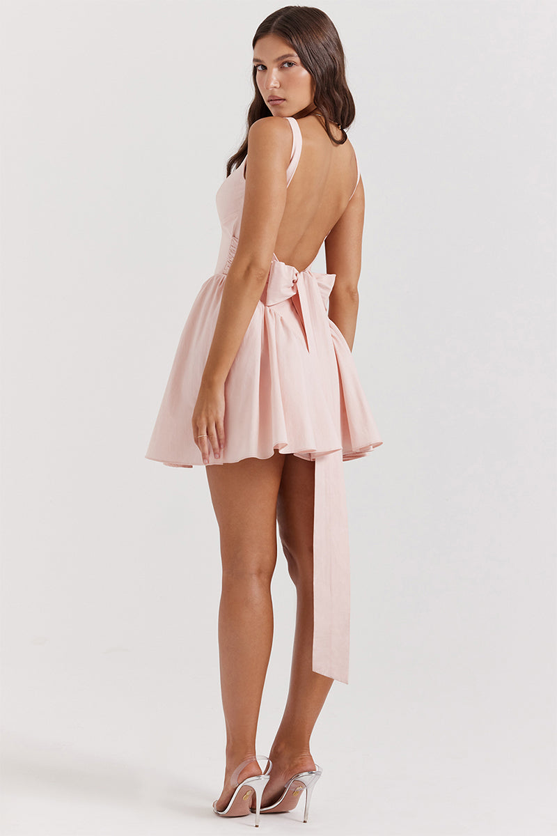 Monterey Cypress White Bow Mini Dress | Jewelclues | #color_pink
