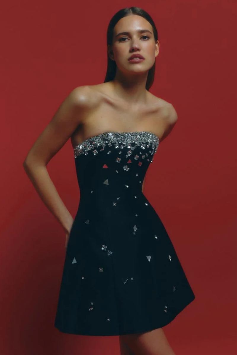 Moonlit Allure Strapless Mini Dress | Jewelclues #color_black