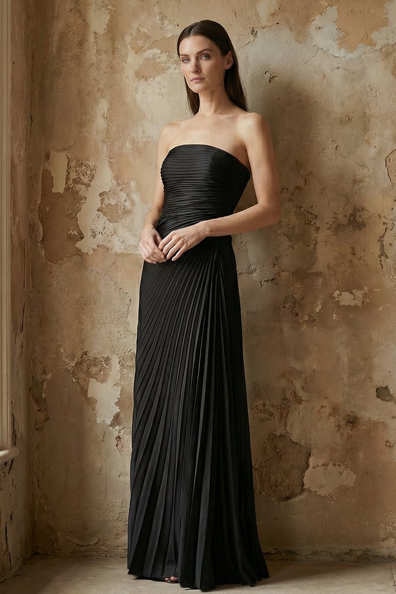 Noemi Strapless Satin Maxi Dress | JewelClues #color_black