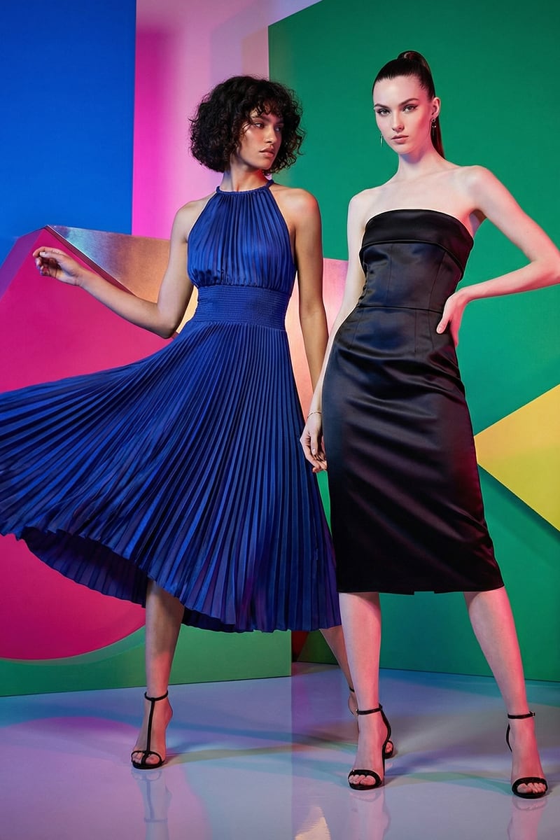 Noir Strapless Satin Midi Dress | Jewelclues