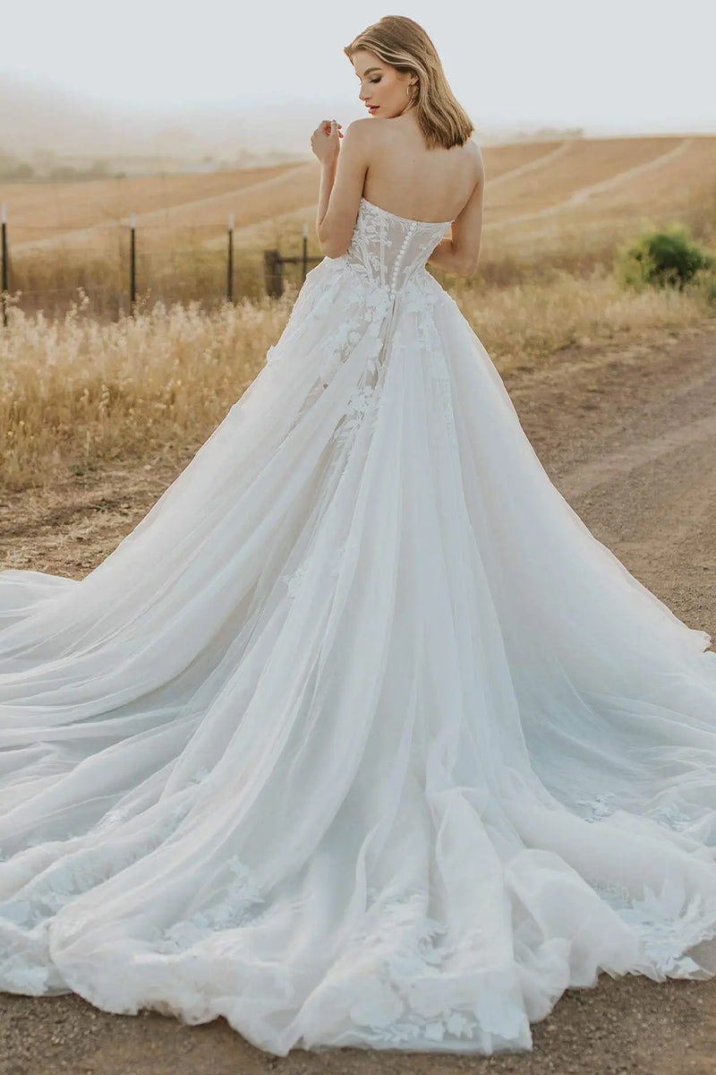 Norma Lace Applique Strapless A-line Wedding Dress | Jewelclues