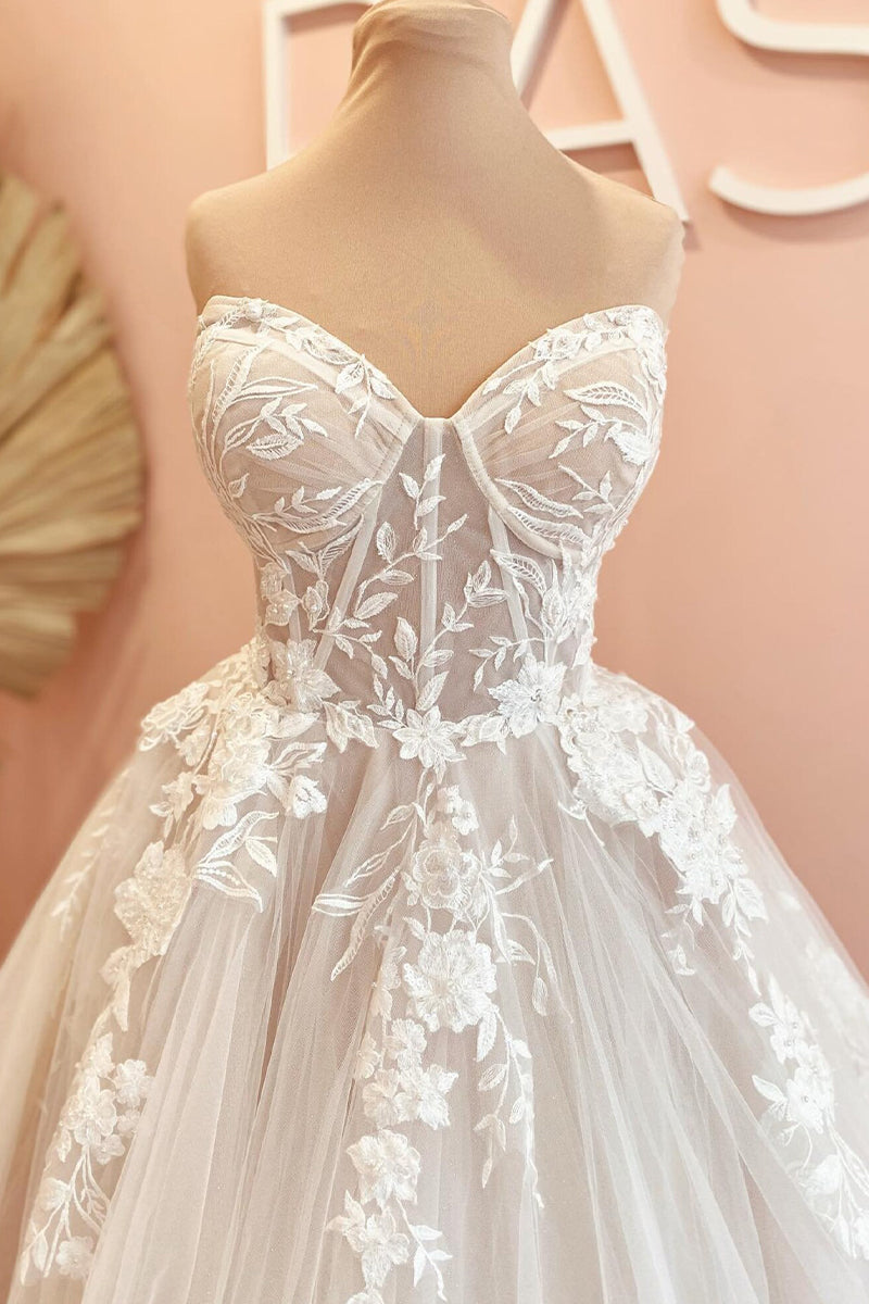 Norma Lace Applique Strapless A-line Wedding Dress | Jewelclues