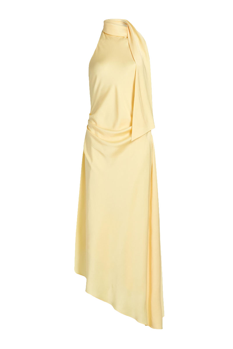 Nyra Asymmetric Satin Midi Dress | JewelClues
