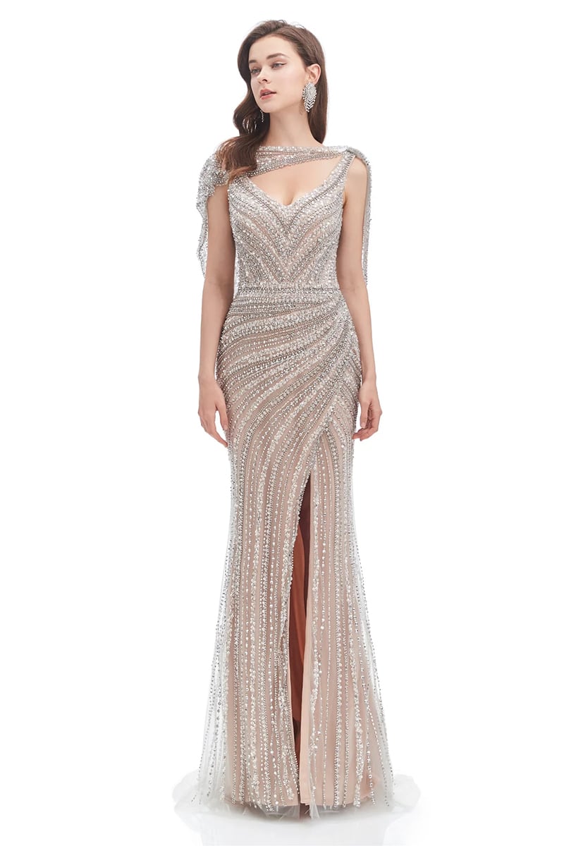 Odessa Beaded Maxi Dress | Jewelclues #color_champagne