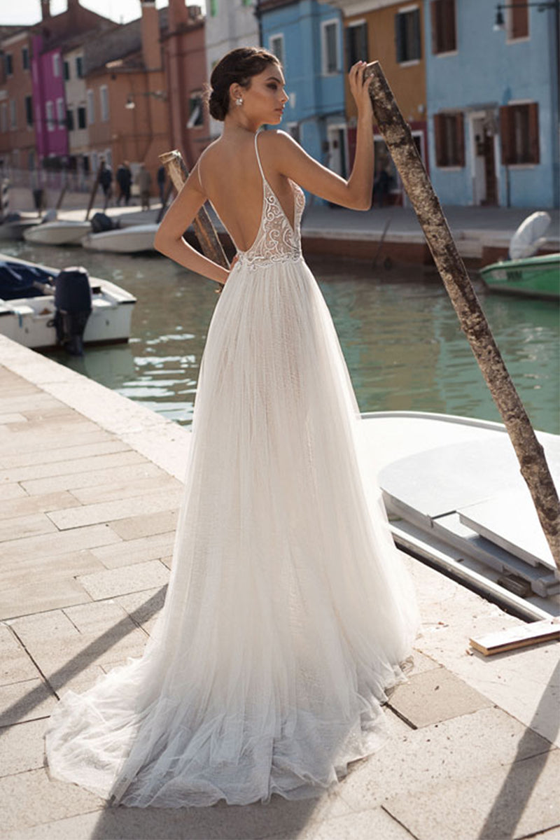 Oia Romance Tulle A-Line Wedding Dress | Jewelclues | #color_ivory