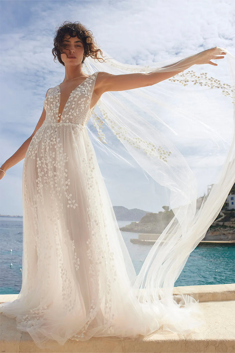 Olena Ethereal A-line Tulle Wedding Dress | Jewelclues