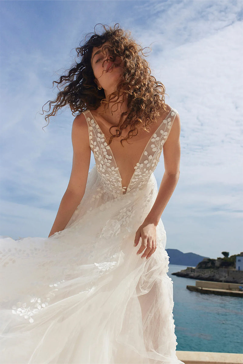 Olena Ethereal A-line Tulle Wedding Dress | Jewelclues