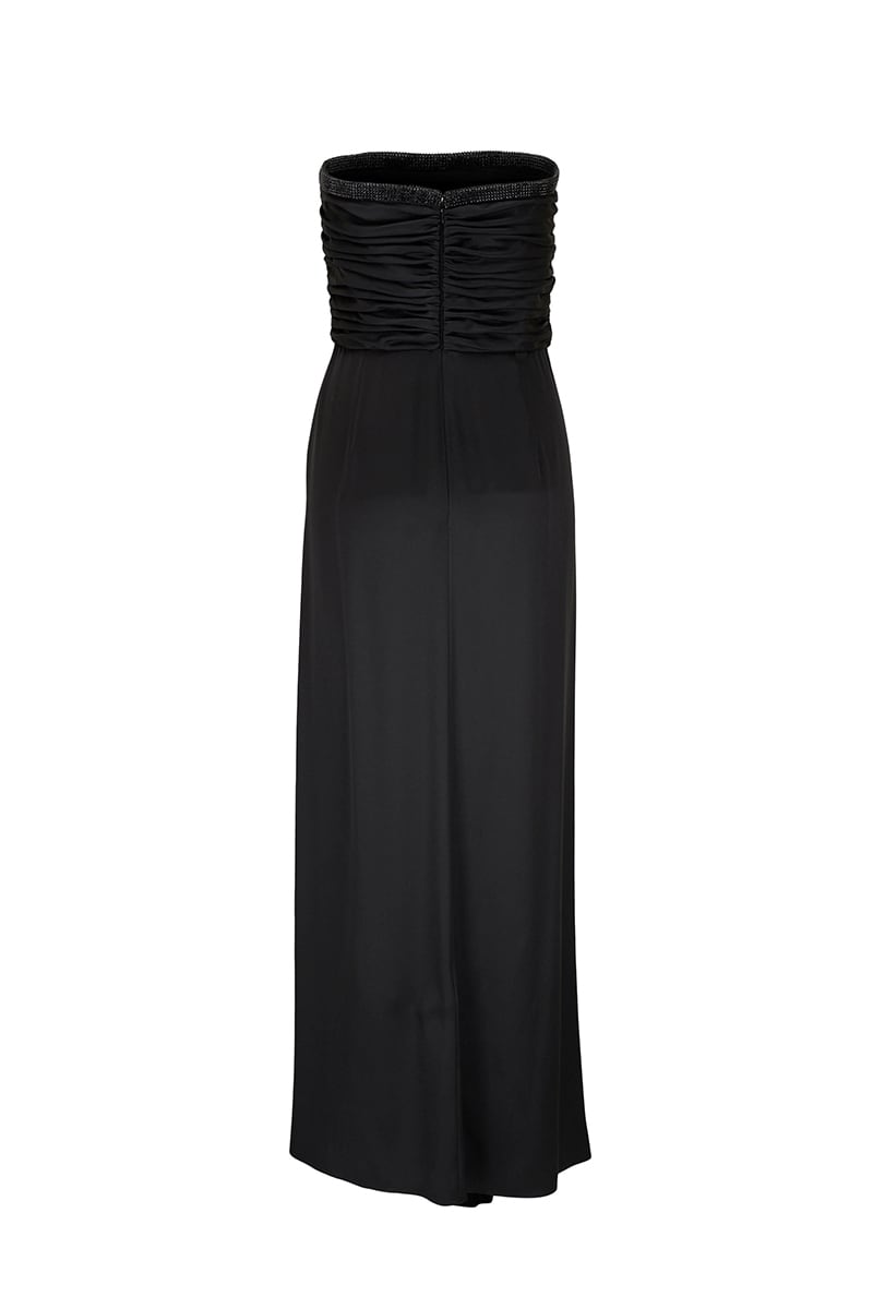 Opal Studded Strapless Satin Gown | JewelClues