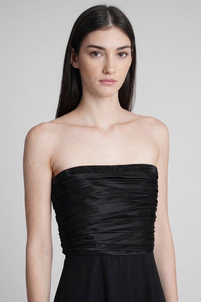 Opal Studded Strapless Satin Gown | JewelClues