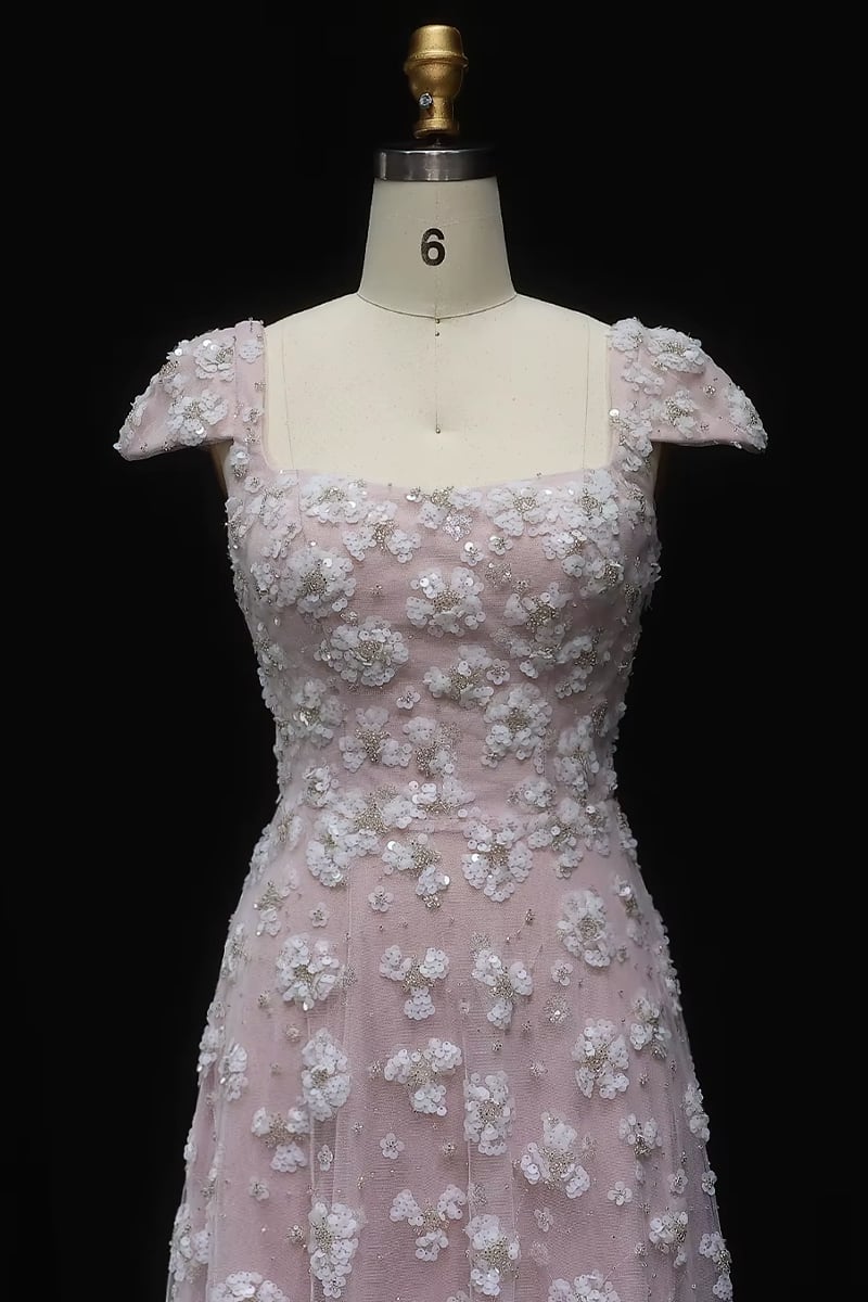 Ophelia Sequin-Embroidered Tulle Maxi Dress | Blush Pink Gown | Jewelclues