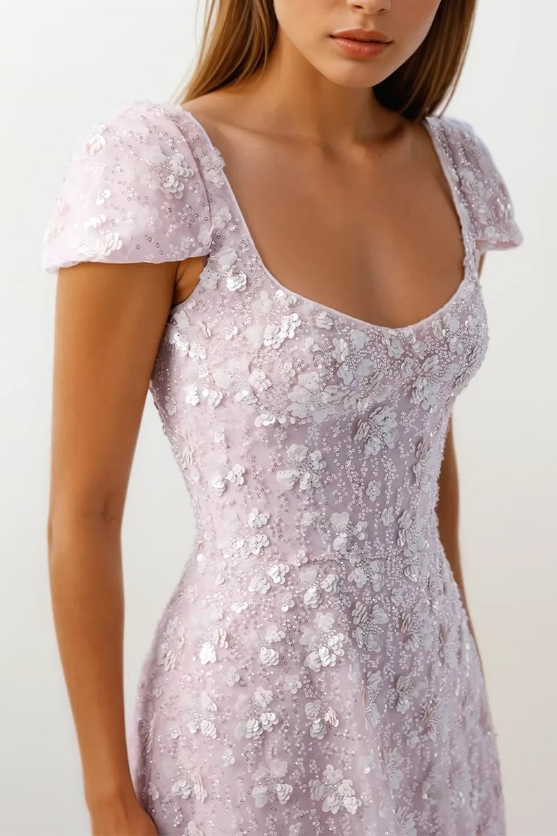 Ophelia Sequin-Embroidered Tulle Maxi Dress | Blush Pink Gown | Jewelclues