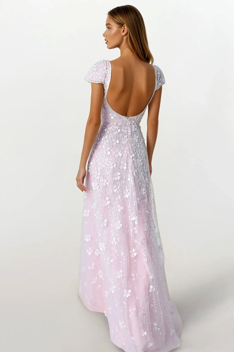 Ophelia Sequin-Embroidered Tulle Maxi Dress | Blush Pink Gown | Jewelclues
