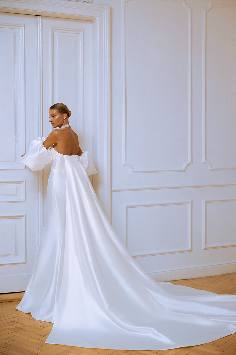 Color_White | Passionate Love Strapless Satin Wedding Gown | Jewelclues