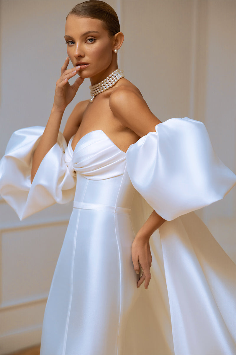 Passionate Love Strapless Satin Wedding Gown | Jewelclues | #color_white