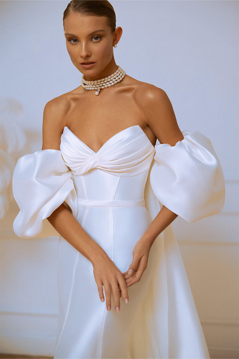 Passionate Love Strapless Satin Wedding Gown | Jewelclues | #color_white