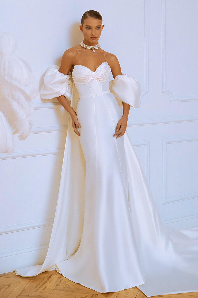 Color_White | Passionate Love Strapless Satin Wedding Gown | Jewelclues