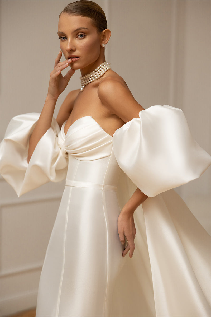 Passionate Love Strapless Satin Wedding Gown | Jewelclues | #color_ivory