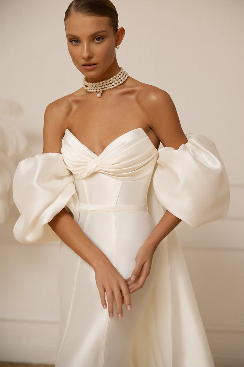 Passionate Love Strapless Satin Wedding Gown | Jewelclues | #color_ivory