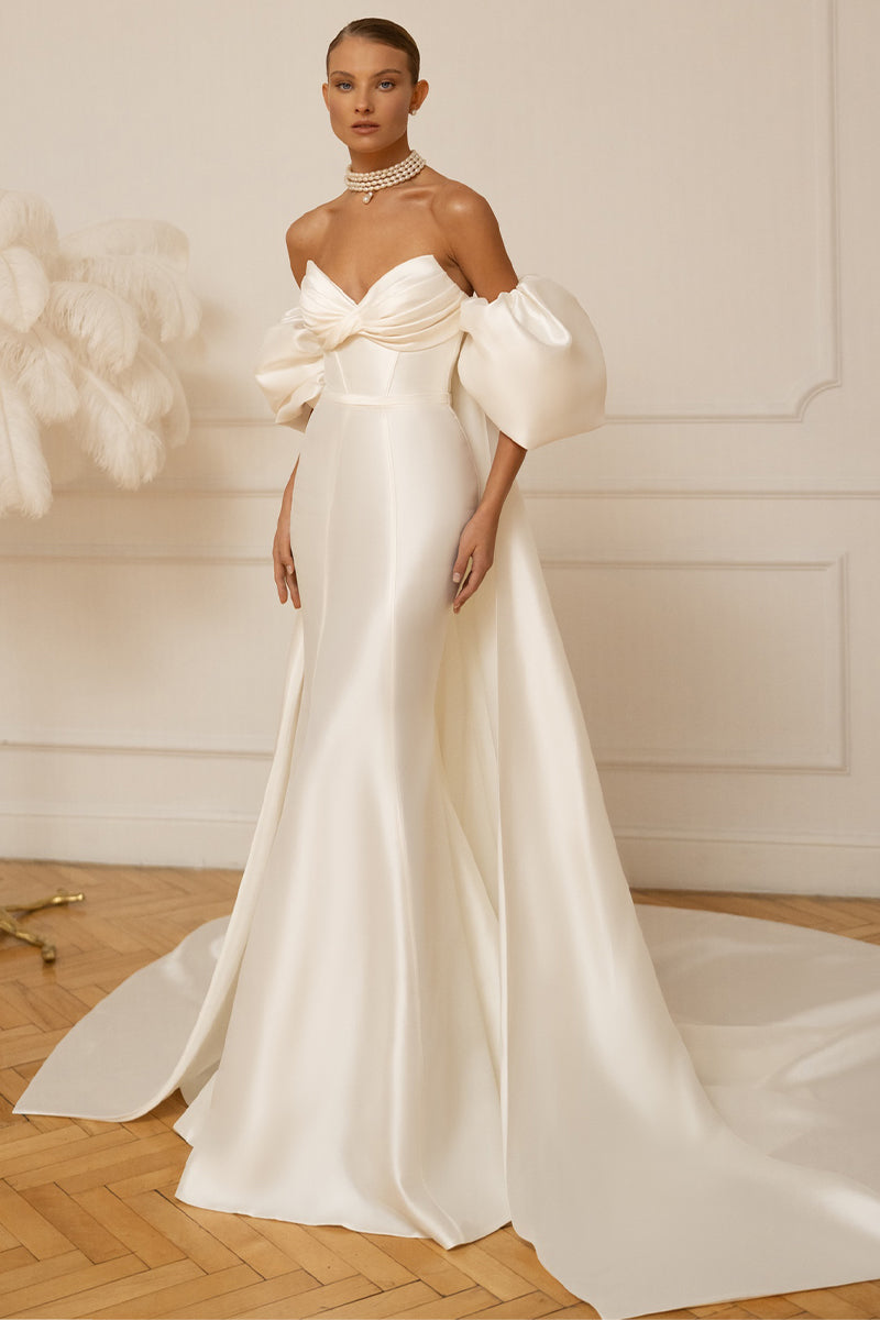 Color_Ivory | Passionate Love Strapless Satin Wedding Gown | Jewelclues