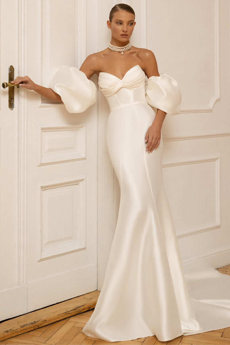 Color_Ivory | Passionate Love Strapless Satin Wedding Gown | Jewelclues