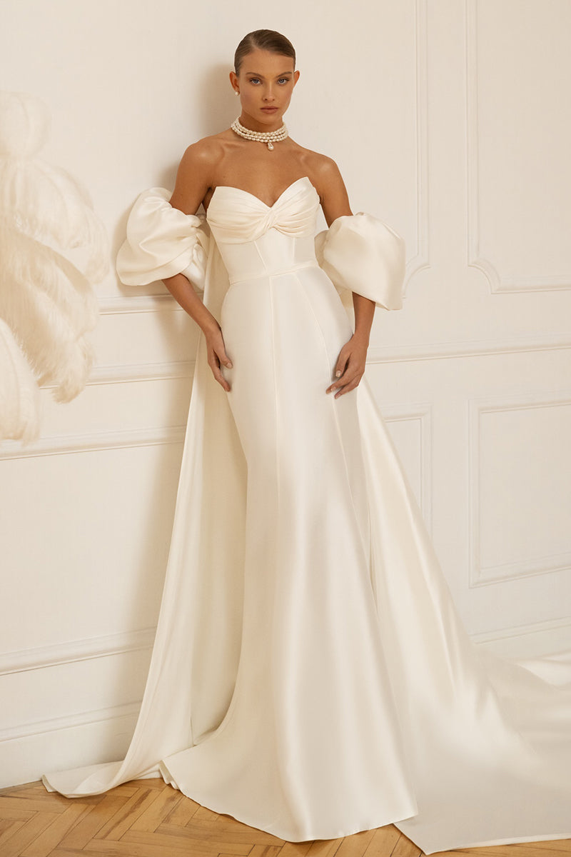 Passionate Love Strapless Satin Wedding Gown | Jewelclues | #color_ivory