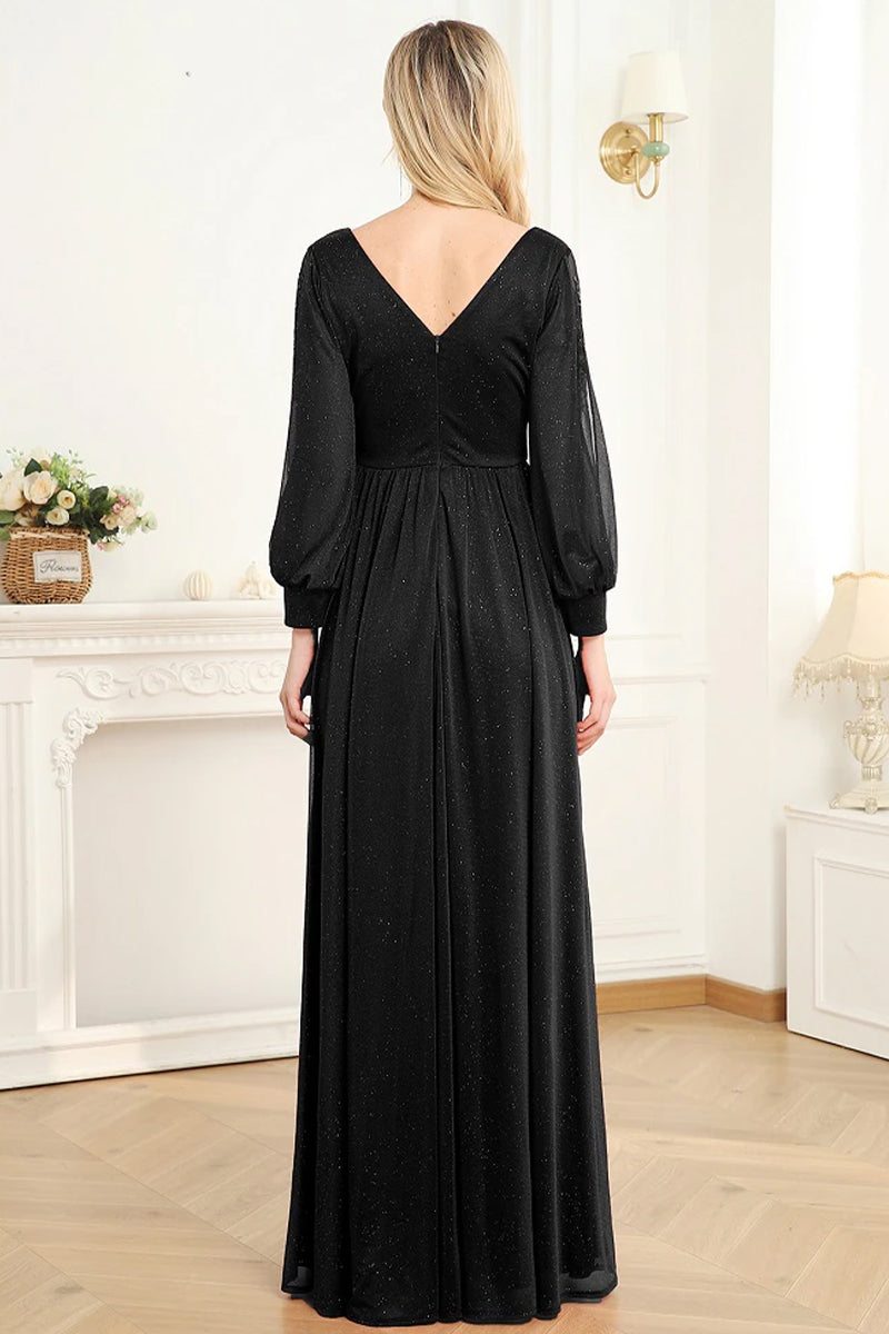 Perfectly Classy Long Sleeve Sparkly Maxi Dress | Jewelclues | #color_black