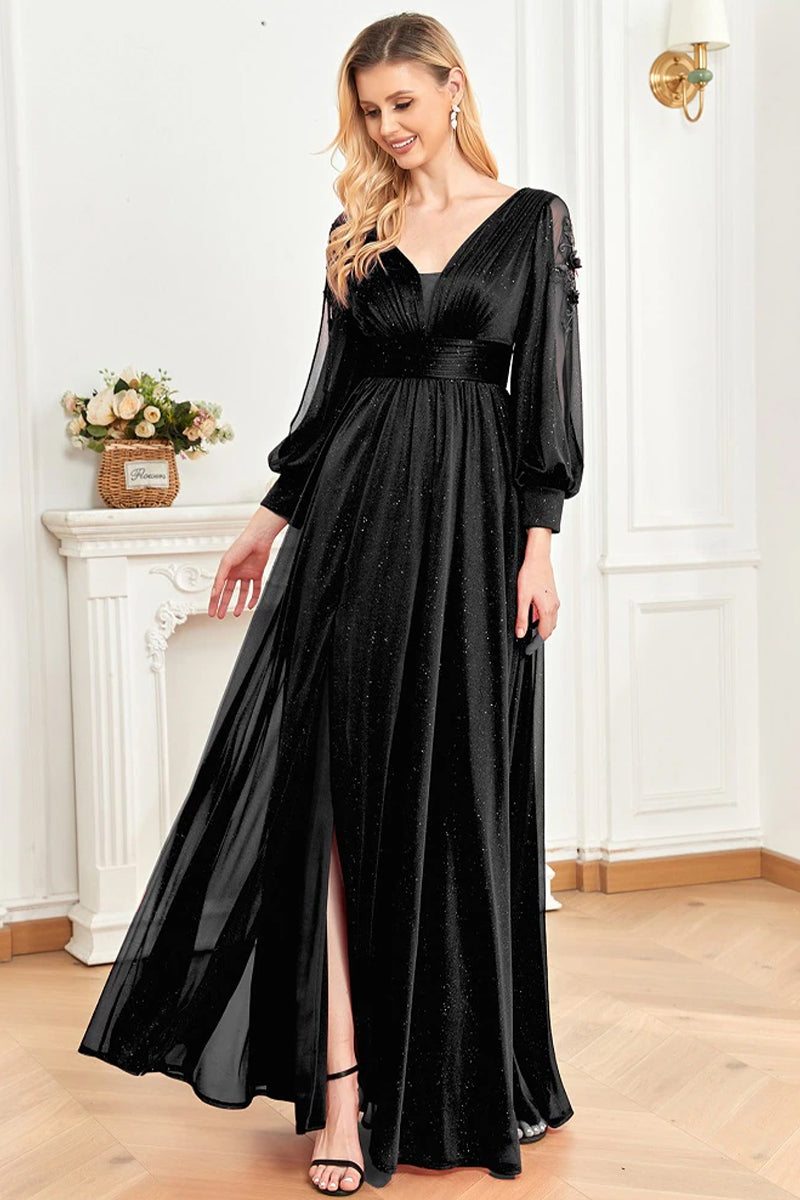 Perfectly Classy Long Sleeve Sparkly Maxi Dress | Jewelclues | #color_black