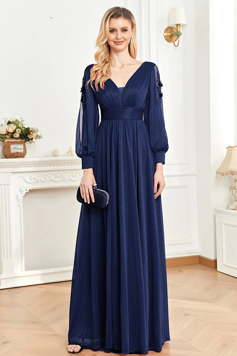 Perfectly Classy Long Sleeve Sparkly Maxi Dress | Jewelclues | #color_navy blue