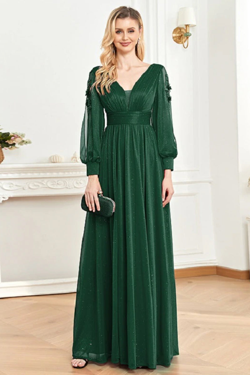 Perfectly Classy Long Sleeve Sparkly Maxi Dress | Jewelclues | #color_green