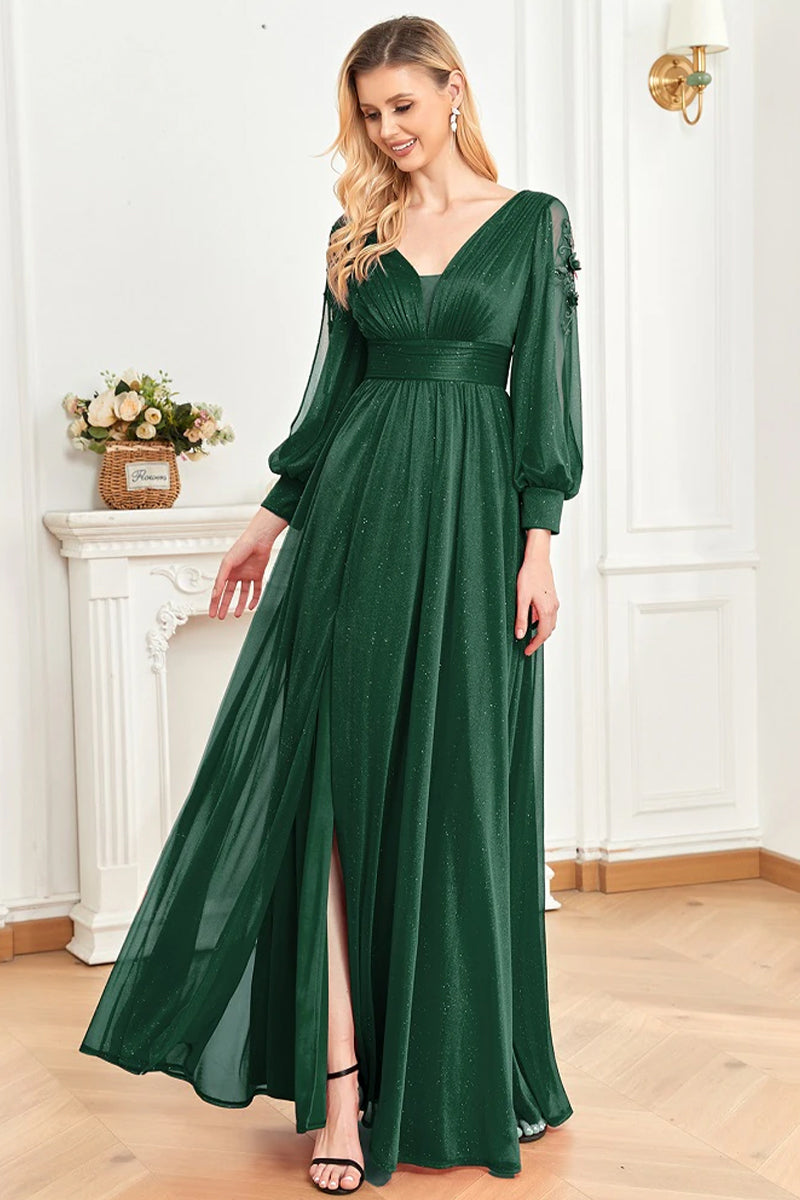 Perfectly Classy Long Sleeve Sparkly Maxi Dress | Jewelclues | #color_green