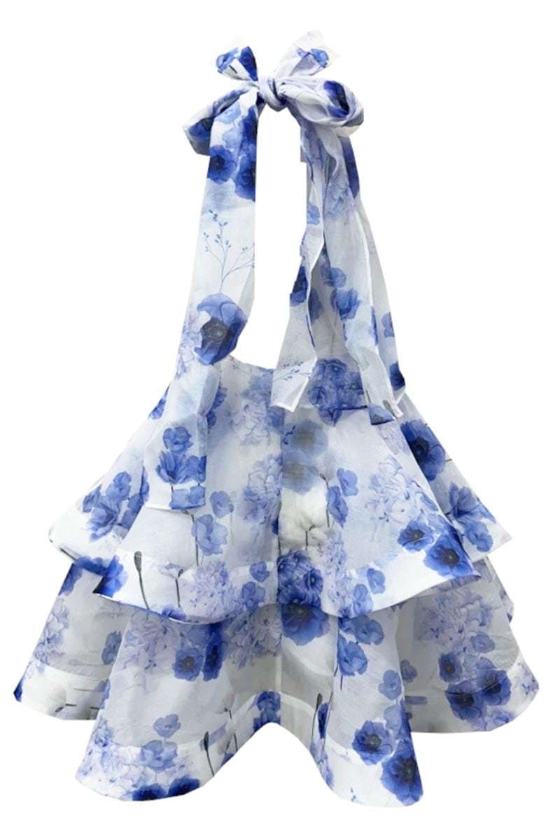 Perfectly Flirtatious Blue Floral Halter Mini Dress | Jewelclues