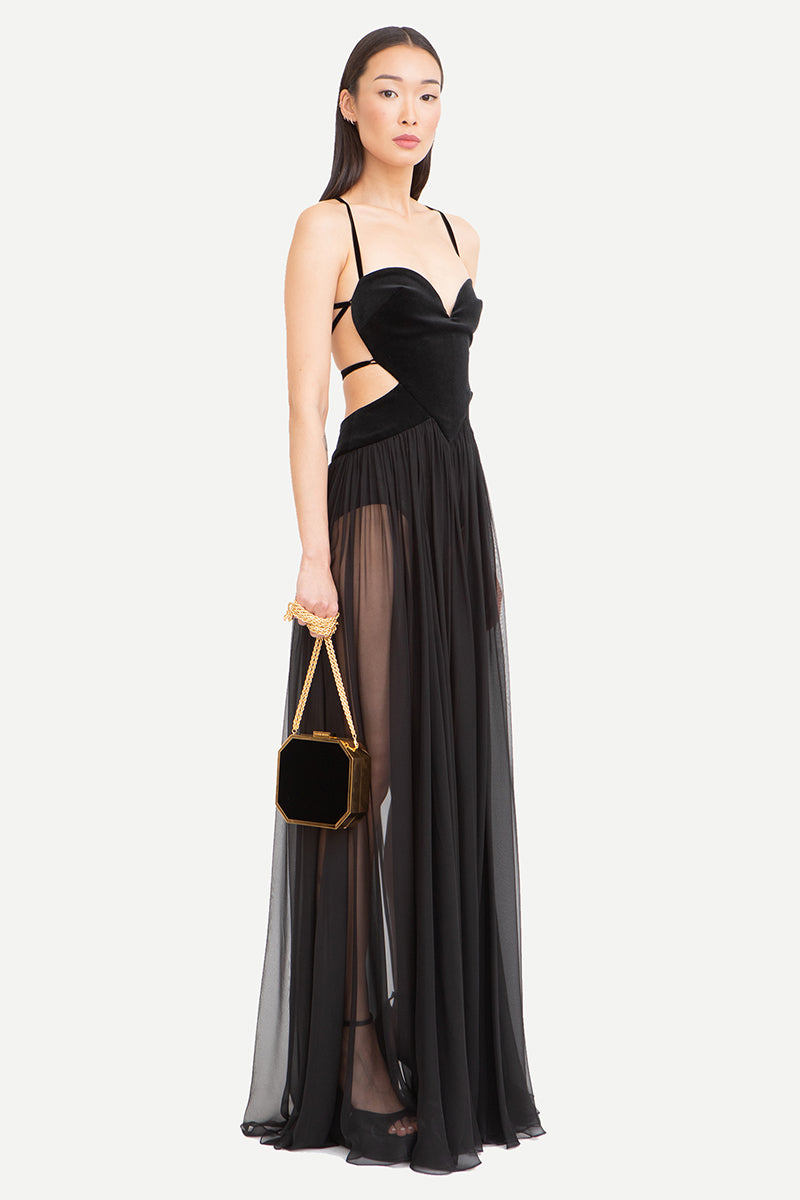 Philomena Sheer Black Backless Maxi Dress | Jewelclues