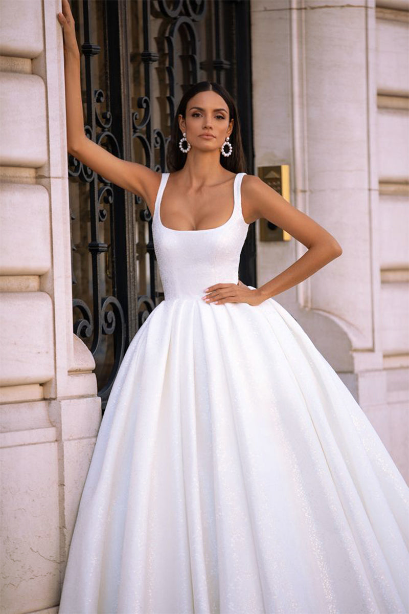 Color_White | Preston Sleeveless Sparkly Wedding Dress | Jewelclues