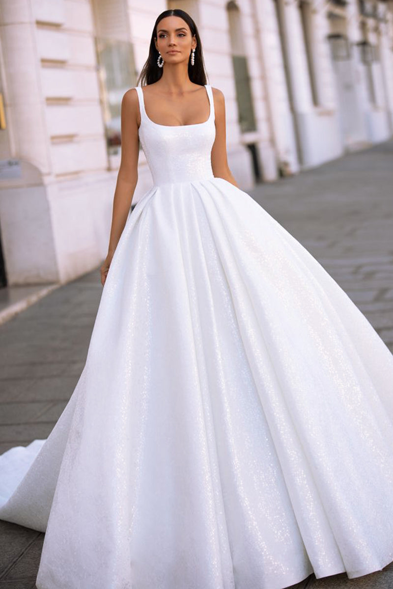Color_White | Preston Sleeveless Sparkly Wedding Dress | Jewelclues