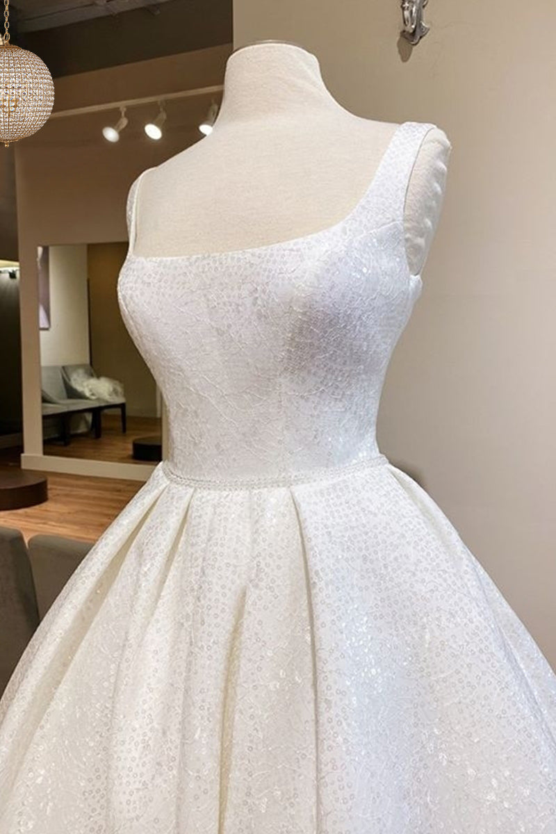 Preston Sleeveless Sparkly Wedding Dress | Jewelclues | #color_ivory