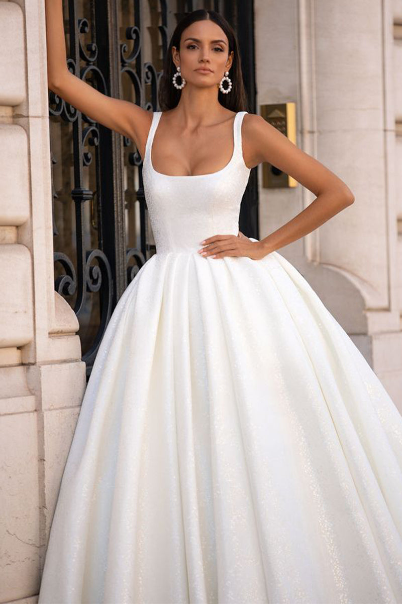 Preston Sleeveless Sparkly Wedding Dress | Jewelclues | #color_ivory