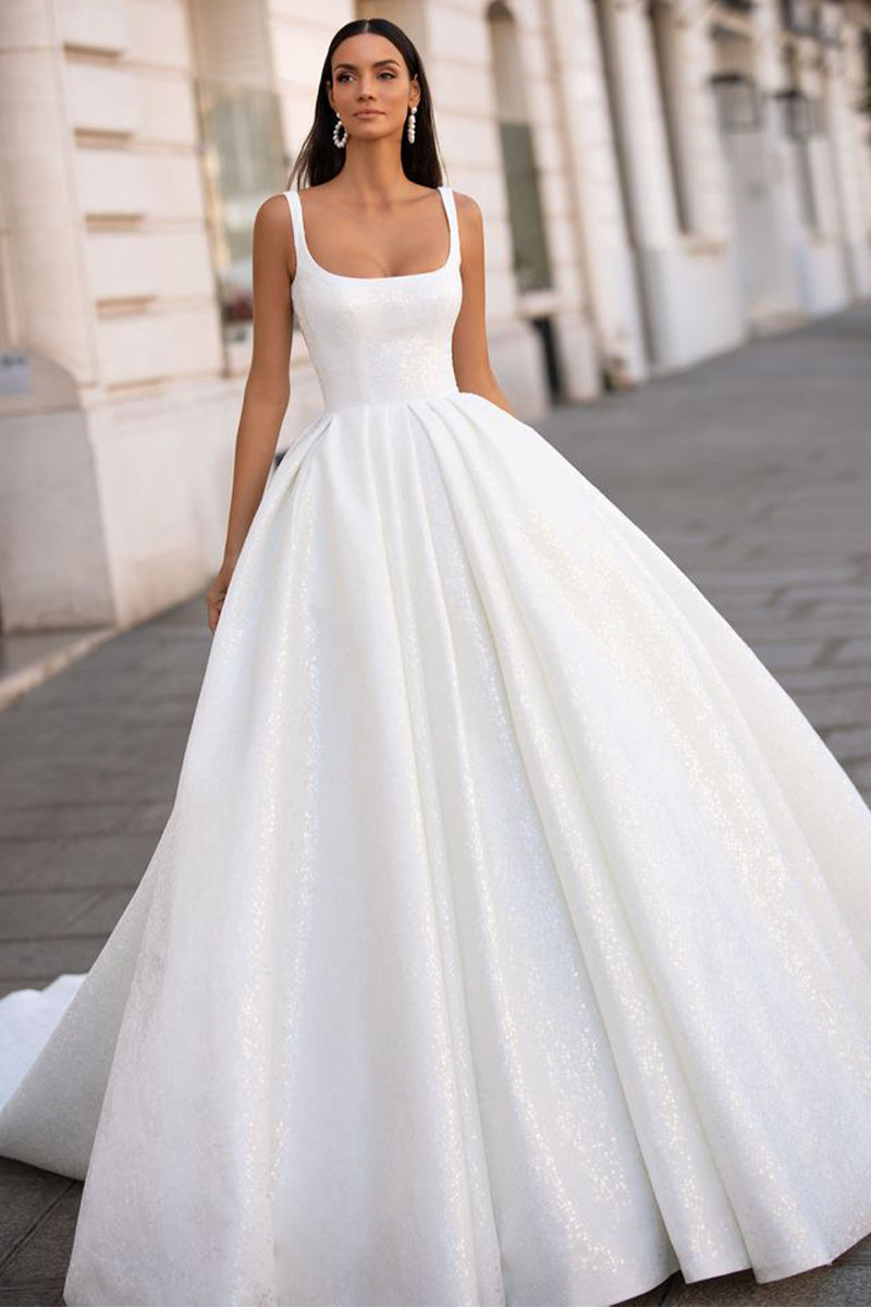 Color_Ivory | Preston Sleeveless Sparkly Wedding Dress | Jewelclues