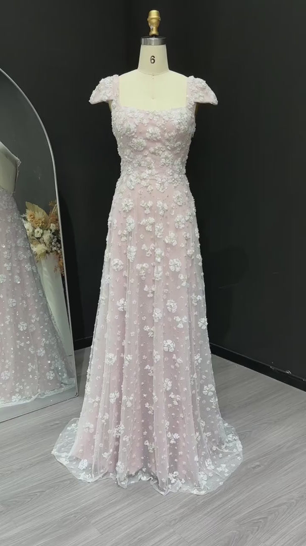 Ophelia Sequin-Embroidered Tulle Maxi Dress | Blush Pink Gown | Jewelclues