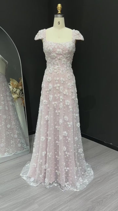 Ophelia Sequin-Embroidered Tulle Maxi Dress | Blush Pink Gown | Jewelclues