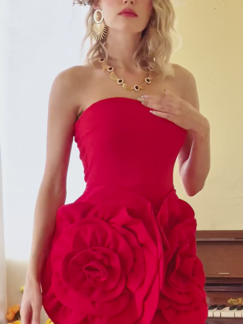 Olivia Strapless 3D Floral Mini Dress | Jewelclues